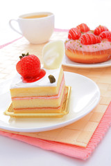 sweet cake with strawberry at tea time