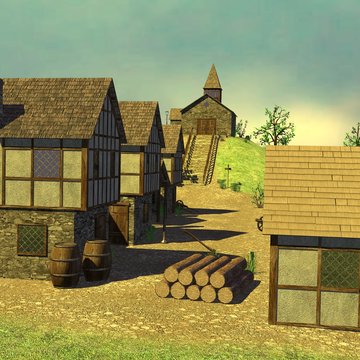 3d render of medieval town