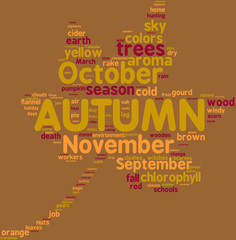 Autumn - autunno tag cloud a forma di foglia