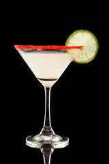 back lit key lime martini with red sugar