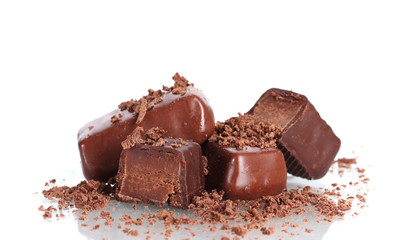 Сhocolate candy covered with chocolate shavings isolated