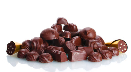 Many different chocolate candy isolated on white