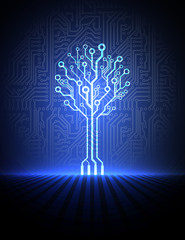 Vector circuit board background with electronic tree. eps10