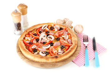 Aromatic pizza with mushrooms isolated on white