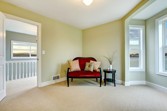 Classic green and elegant new bedroom with bench