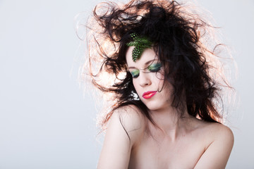 Portrait of attractive woman with messy hair