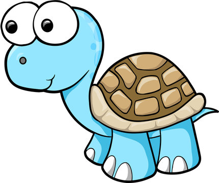 Silly Blue Turtle Animal Wildlife Vector Illustration Art