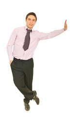 Business man leaning on copy