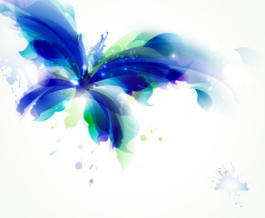 Abstract butterfly with blue and cyan blots - 39224483