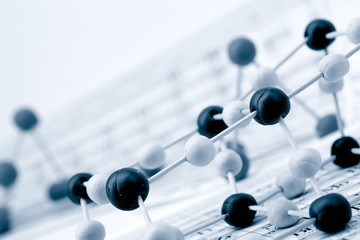 Periodic table of chemical elements with molecule