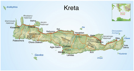 Griechenland.Landkarte von Kreta.