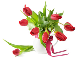 bouquet of the fresh red tulips