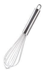 Metal whisk for whipping eggs isolated on white