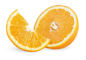 Slice and half of ripe orange