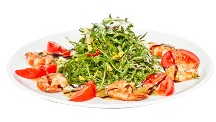 shrimps cocktail appetizer on brown towel with lemon and cherry
