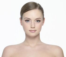 Portrait of beautiful  woman on white