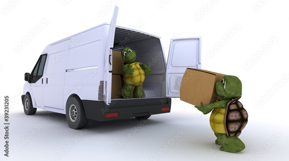 Wall mural tortoises loading a van