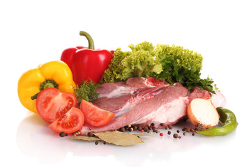 Raw meat and vegetables isolated on whitе