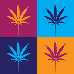 four cannabis leaf illustration in popart