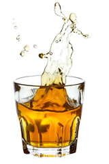 Whiskey splash isolated on white background
