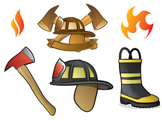 Collection of Firefighter/Fireman Symbols, Icons, and Objects