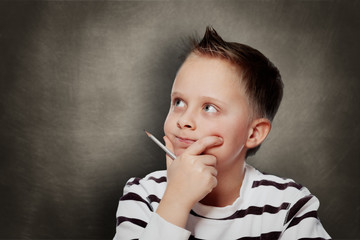 educational concept boy think about difficult exercise copy spac