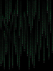 Green binary code on black background