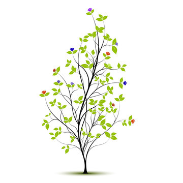 young spring tree with flowers - vector silhouette