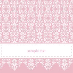 Sweet, elegant baby pink lace vector card or invitation