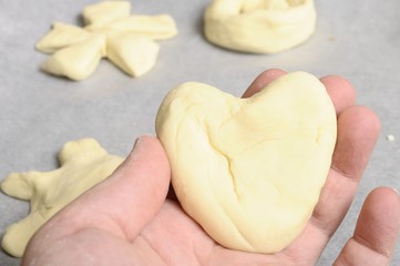 Heart-shaped Bread dough for baking