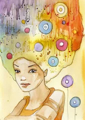 Poster de jardin Inspiration picturale portrait couleur abstrait d& 39 une femme