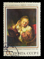 USSR - CIRCA 1973: Stamp printed in USSR, shows Rembrandt, "youn