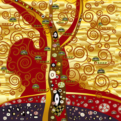 Obrazy na Plexi  abstrakcyjne drzewo - złoto