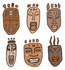 African  Masks set. Vector Isolated over white.