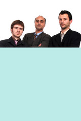 happy sucessfull businessteam with publicity board