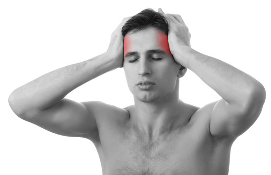 Man With Headache On White Background