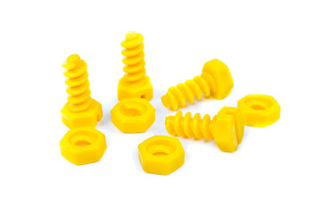 Toy plastic bolts and nuts