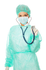 Female surgeon with stethoscope.