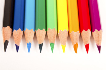 Assorted coloring pencils on white