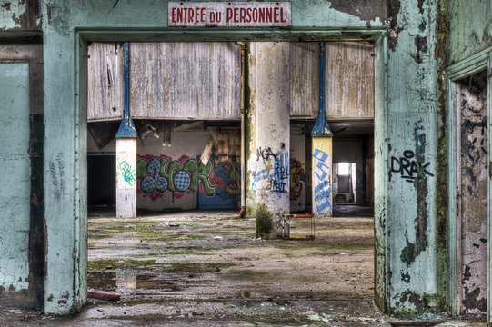 Workers entrance in an abandoned factory