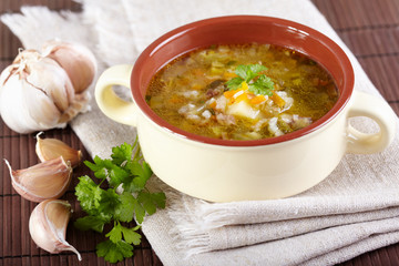 The Russian cuisine. Rassolnik soup