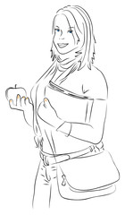 student girl holding apple