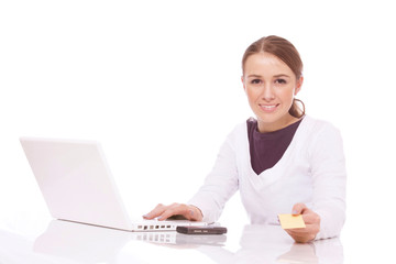 Portrait of beautiful business woman with laptop