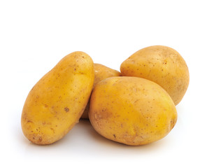 bunch of potatoes on white background