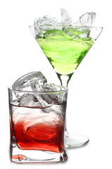 Ice in color beakers