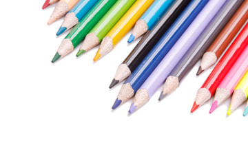 Color pencils on the white background