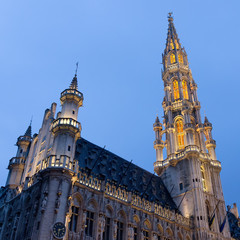 Obraz premium Tower of the Town Hall of Grand Place, Brussels, Belgium