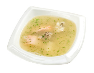 Vegetable soup with salmon