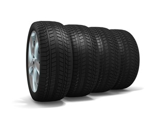 Wheels isolated on white. 3d illustration.