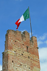 italian falg in Marostica walls and castle near Vicenza